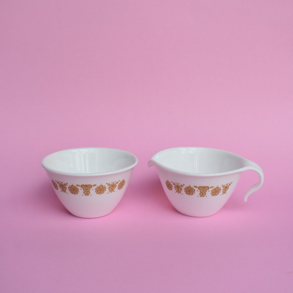 PYREX x Corelle • sugar & creamer • Butterfly Gold